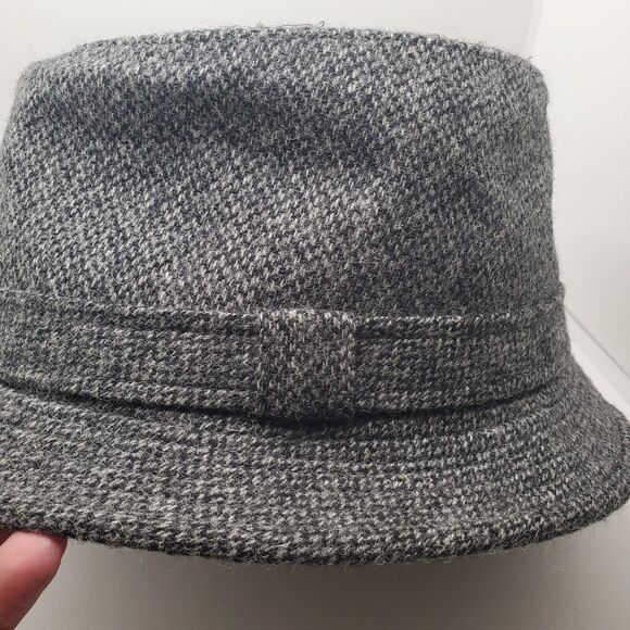 Moon Marks & Spencer Tweed Gray Black Wool Fedora Hat SIze 7.25 to 7.38 UK Large - Picture 1 of 9